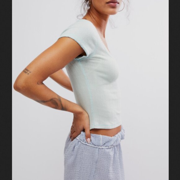 Free People End Game Pointelle Baby Tee L - Picture 4 of 5